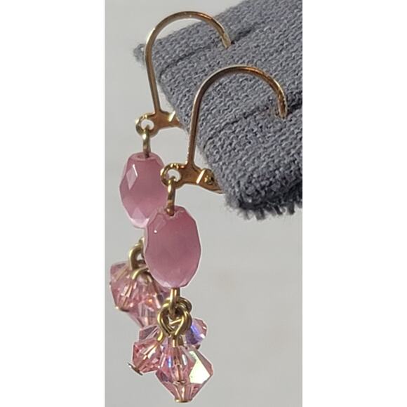 Pink Iridescent Multi Beads Chandelier Earrings - Picture 3 of 4